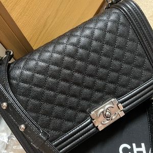 COPY - Chanel Boy Caviar Bag New Medium Black Caviar Rhuthenium Hardware FULL S…